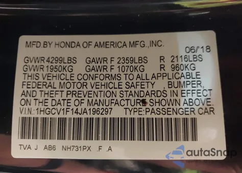 2018 Honda Accord Lx z USA, uszkodzony, nr VIN 1HGCV1F14JA196297